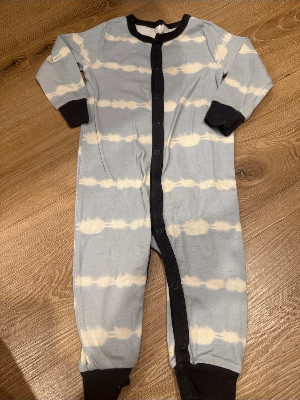 Light Blue Tie-Dye Baby Footed Romper with Black Trim